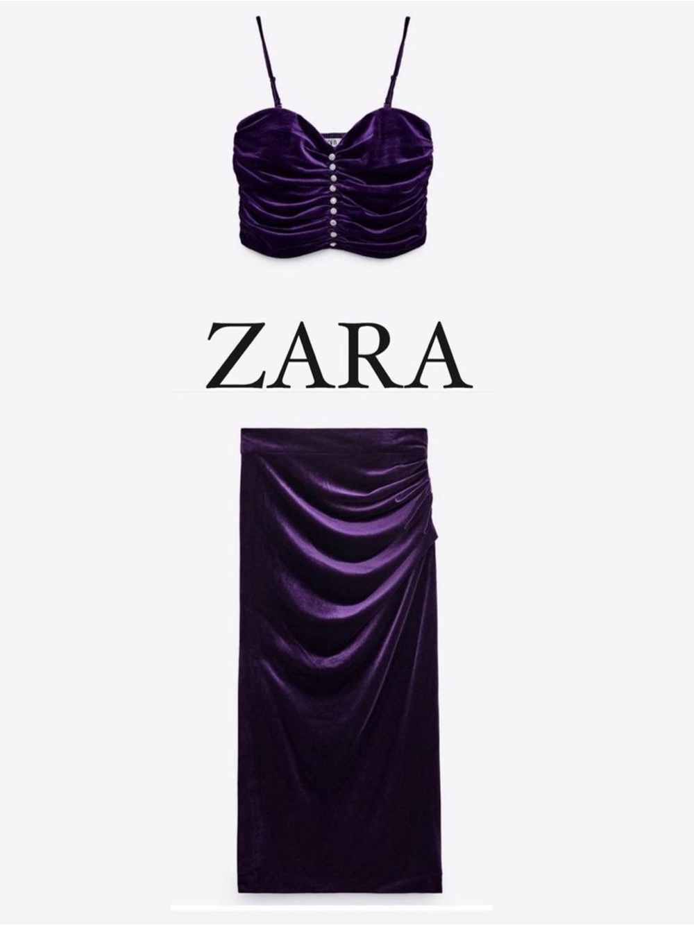 Zara Purple Velvet Strapless Ruched Two-Piece Set